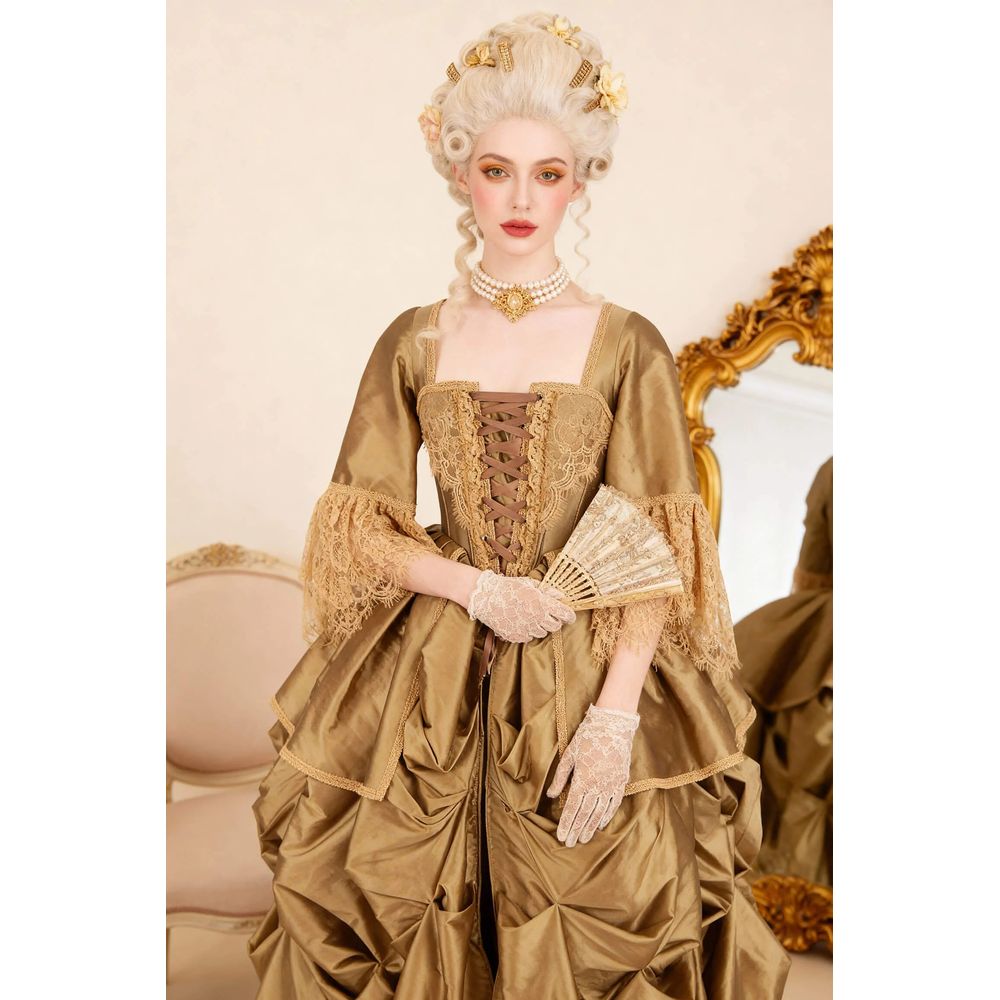 Attitude Corsets - Jolena Rococo Marie Taffeta Langes Korsett Kleid - Goldfarben
